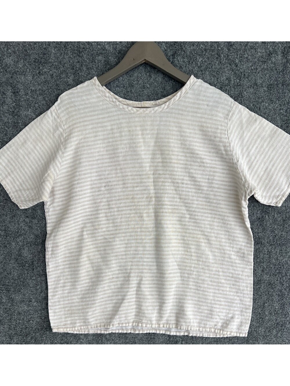 FLAX Striped 100% Linen Short Sleeve Top Women S Lagenlook Resortwear Minimalist